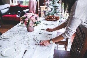 bridal luncheon table being set