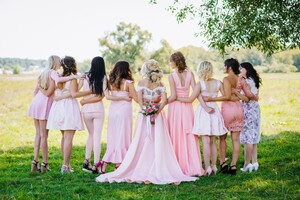 bridal party lined up at a wedding